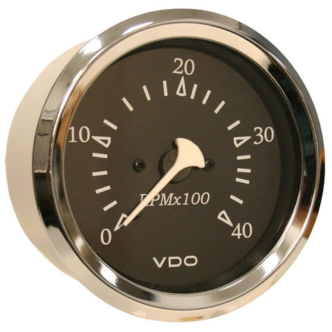 VDO Allentare Black 4000RPM 3-3-8&quot; (85mm) Diesel Tachometer (Alternator) - 12V - Chrome Bezel