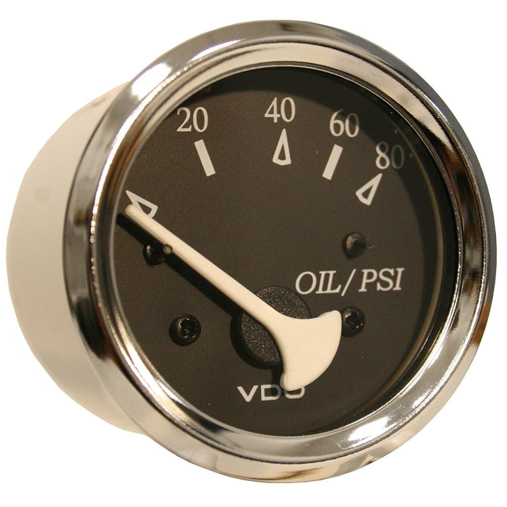 VDO Allentare Black 80PSI Oil Pressure Gauge - Use w-Marine 240-33 Ohm Sender - 12V - Chrome Bezel