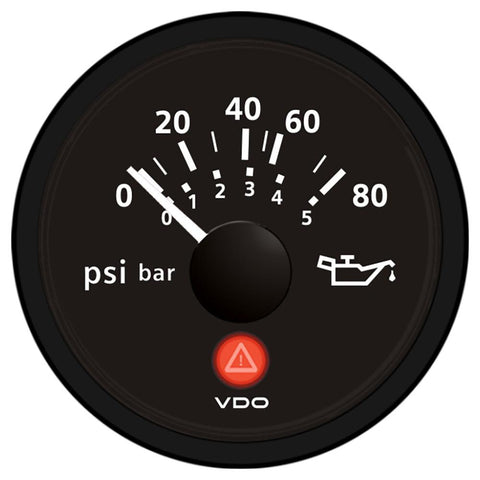 VDO Viewline Onyx 80 PSI-5 Bar Oil Pressure Gauge 12-24V - Use with VDO Sender
