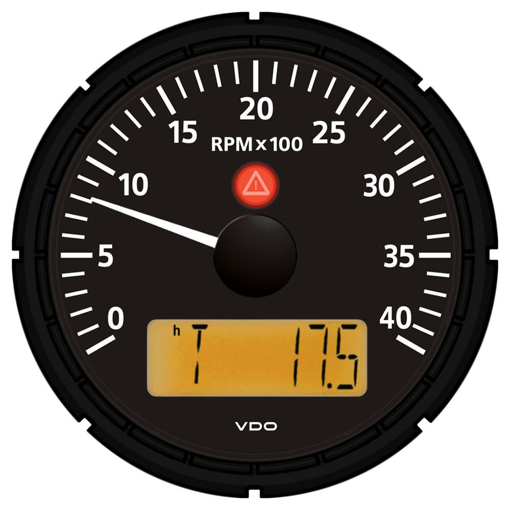 VDO Viewline Onyx 4,000 RPM 3-3-8&quot; (85mm) Marine Tachometer w-2 Hourmeters, Clock and Voltmeter - 12-24V