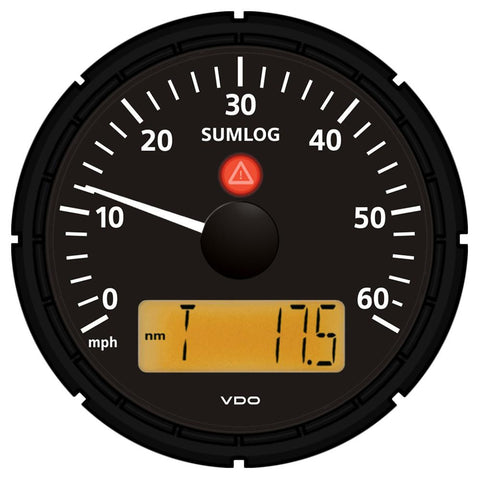 VDO Viewline Onyx 60mph Sumlog (Speed-Depth-Temp) 3-3-8&quot; (85mm) w-Odometer, Clock and Voltmeter - 12-24V
