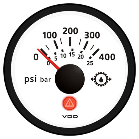 VDO Viewline Ivory 400 PSI-25 bar Gear Pressure Gauge 12-24V - Use with VDO Sender