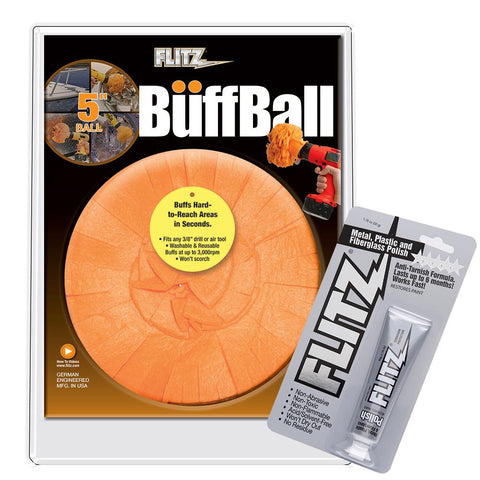 Flitz Buff Ball - Large 5&quot; - Orange w-1.76oz Tube Flitz Polish