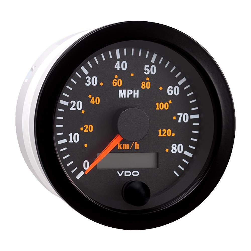 VDO Vision Black 85MPH-130kmh 3-3-8&quot; Electronic Speedometer w-Autocalibration - 12V