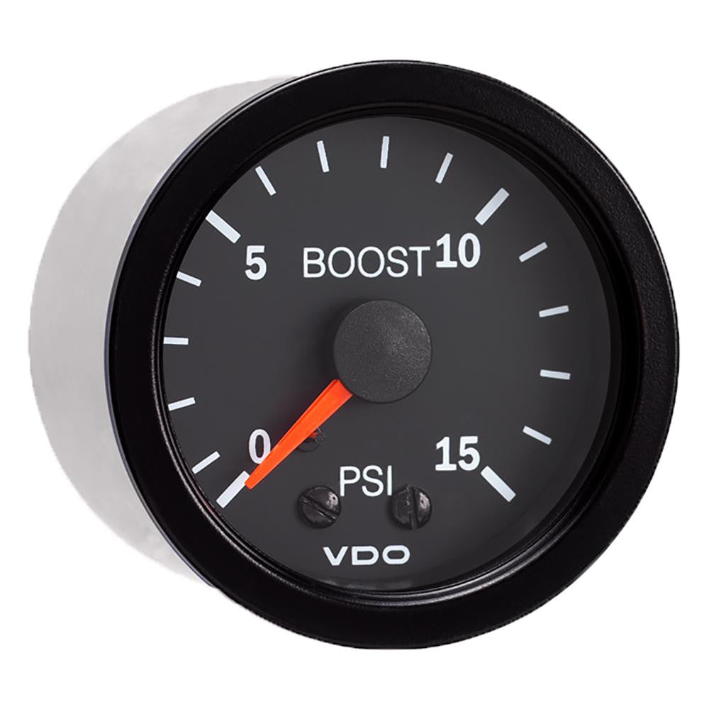 VDO Vision Black 15 PSI Mechanical Boost Gauge - 12V