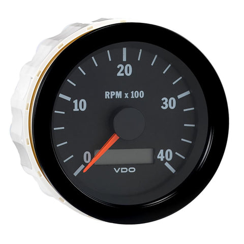VDO Vision Black 4,000 RPM 3-3-8&quot; Tachometer w-Hourmeter - 12-24V