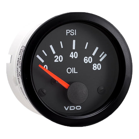 VDO Vision Black 80 PSI Oil Pressure Gauge - Use with VDO Sender - 12V