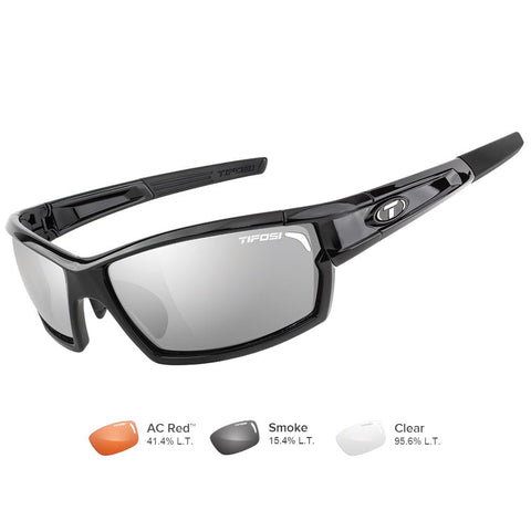 Tifosi Camrock Gloss Black Interchangeable Sunglasses - Smoke-AC Red&trade;-Clear
