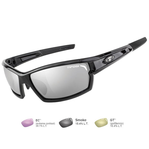 Tifosi Camrock Gloss Black Golf Interchangeable Sunglasses - Smoke-GT&trade;-EC&trade;