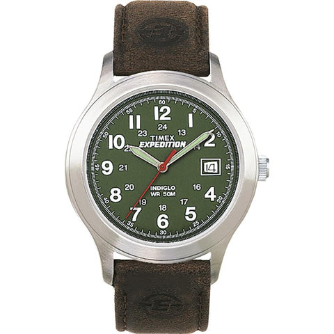 Timex Expedition&reg; Metal Field Full-Size Watch - Olive Dial-Brown Leather