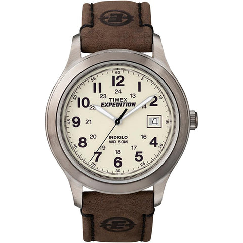 Timex Expedition&reg; Metal Field Full-Size Watch - Creme Dial-Brown Leather