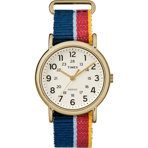 Timex Weekender&reg; Watch - Multi-Colored Striped-Denim Strap