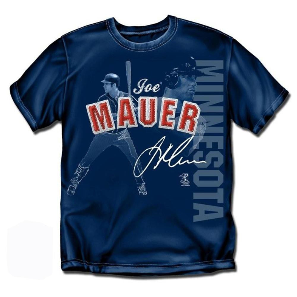 Minnesota Twins MLB Joe Mauer Players Stitch Mens Tee (Navy) (Small)