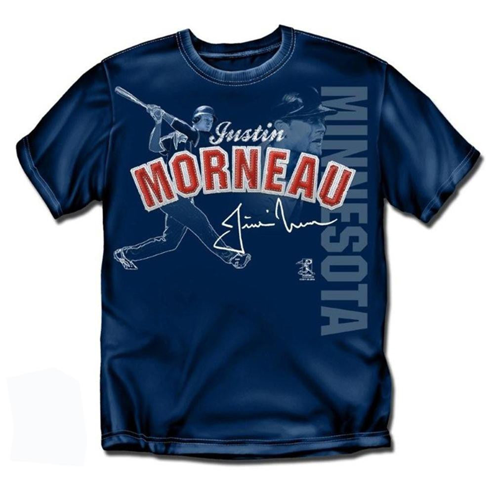 Minnesota Twins MLB Justin Morneau Players Stitch Mens Tee (Navy) (Small)