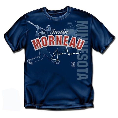 Minnesota Twins MLB Justin Morneau Players Stitch Mens Tee (Navy) (X Large)