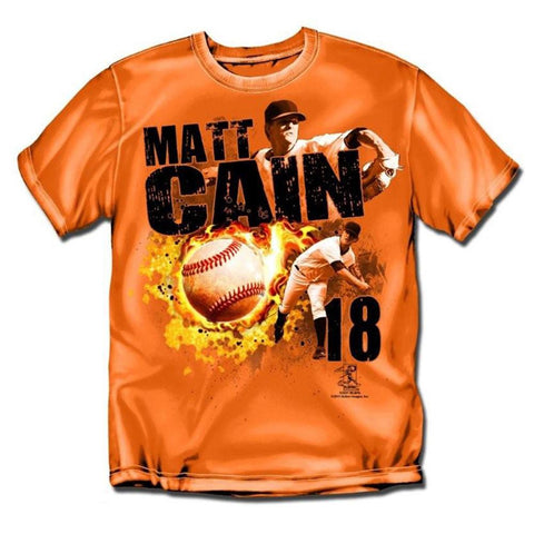 San Francisco Giants MLB Matt Cain #18 Fireball Mens Tee (Orange)