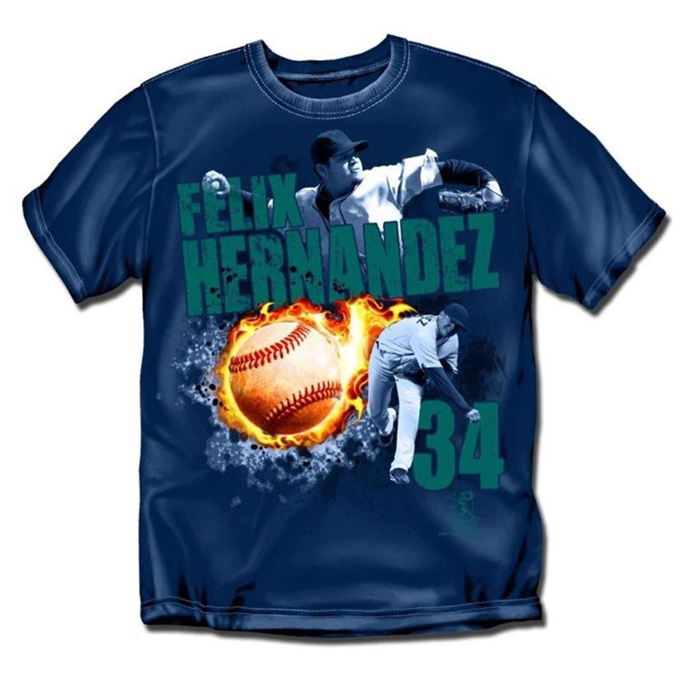 Seattle Mariners MLB Felix Hernandex #34 Fireball Mens Tee (Navy) (Small)