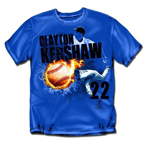 Los Angeles Dodgers MLB Clayton Kershaw #22 Fireball Mens Tee (Royal)