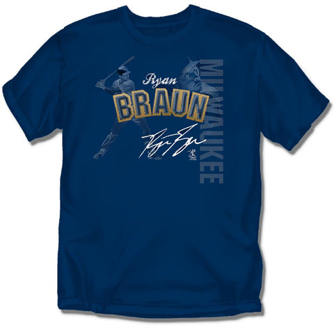 Milwaukee Brewers MLB Ryan Braun #8 Players Stitch Boys Tee (Navy)