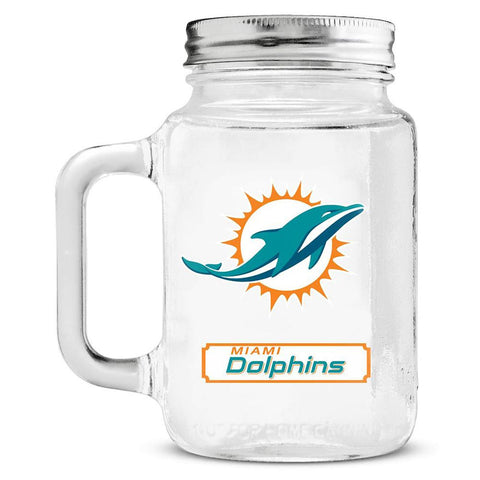Miami Dolphins NFL Mason Jar Glass With Lid