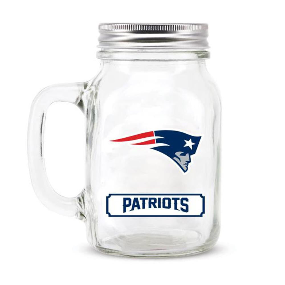 New England Patriots NFL Mason Jar Glass With Lid