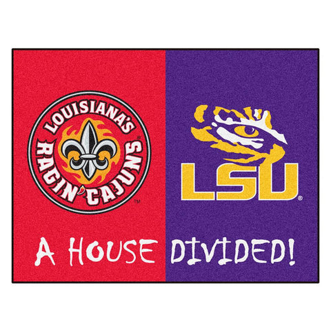 Louisiana Lafayette Ragin Cajuns-LSU Tigers NCAA House Divided All-Star Floor Mat (34x45)