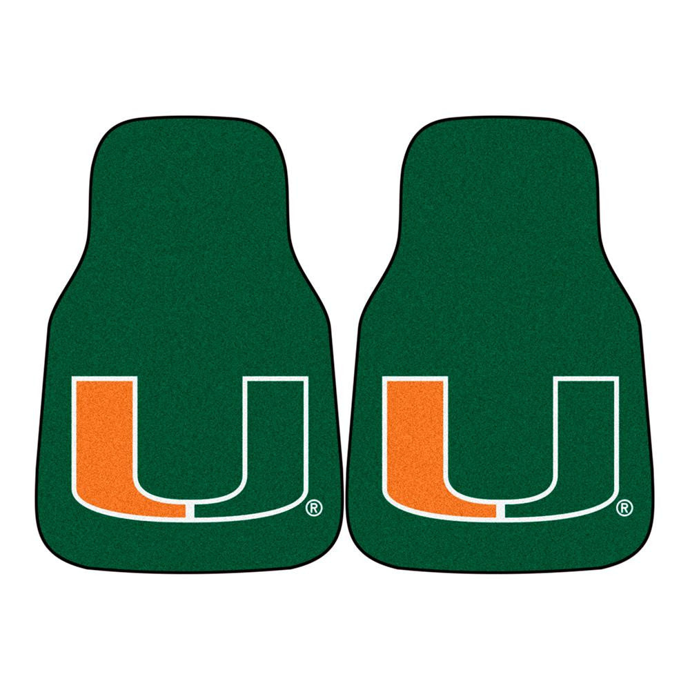 Miami Hurricanes NCAA Car Floor Mats (2 Front) U Logo On Green