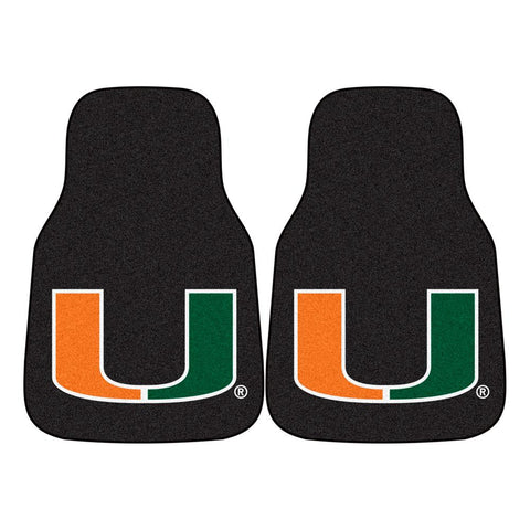 Miami Hurricanes NCAA Car Floor Mats (2 Front) U Logo On Black