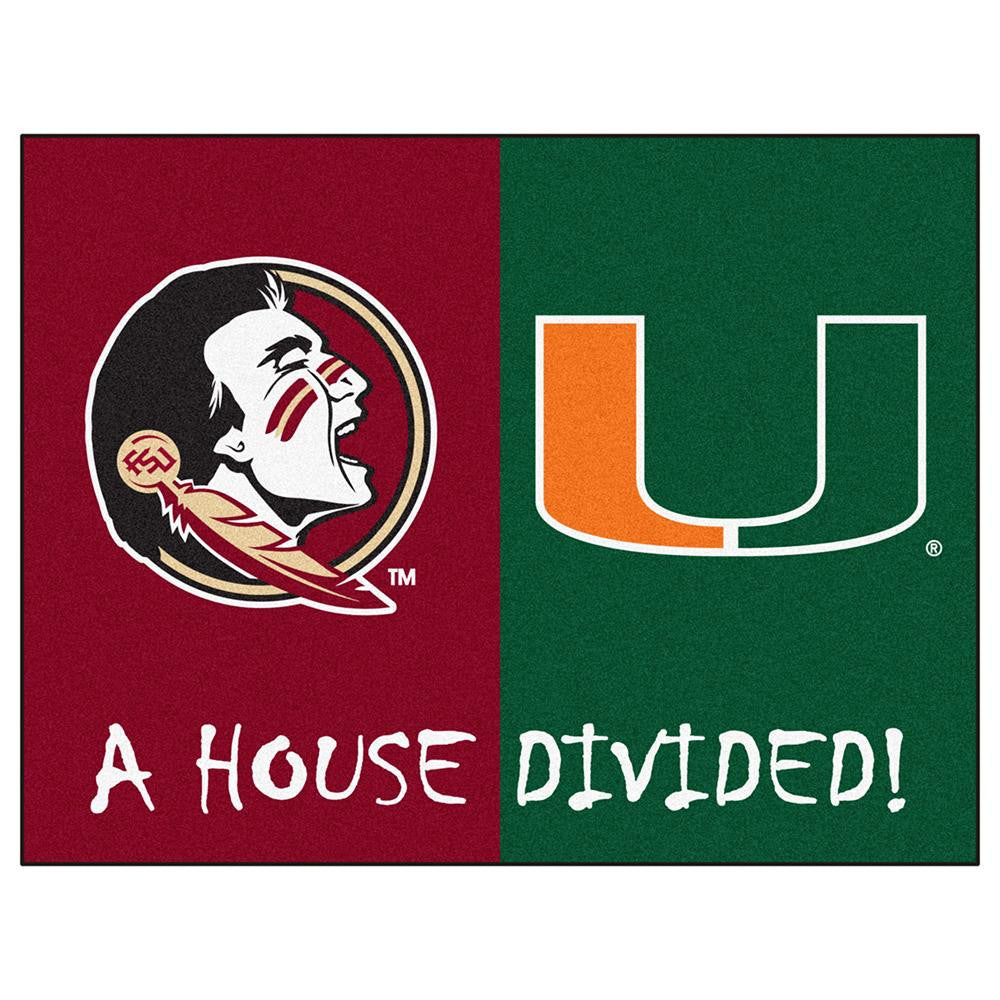Florida State Seminoles - Miami Hurricanes House Divided NCAA All-Star Floor Mat (34x45)