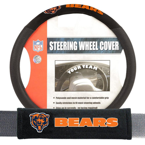 Chicago Bears NFL Steering Wheel Cover and Seatbelt Pad Auto Deluxe Kit