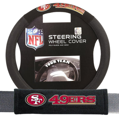 San Francisco 49ers NFL Steering Wheel Cover and Seatbelt Pad Auto Deluxe Kit