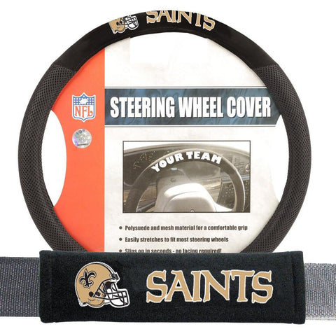 New Orleans Saints NFL Steering Wheel Cover and Seatbelt Pad Auto Deluxe Kit