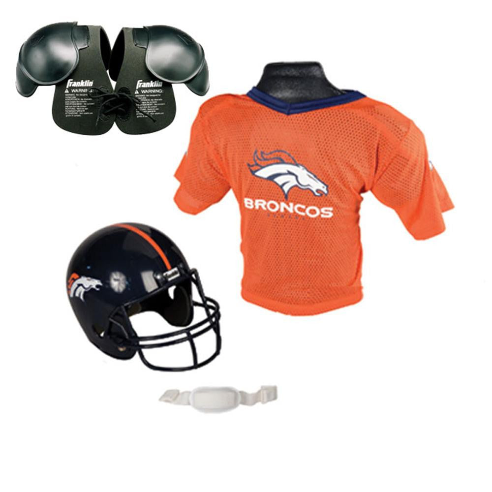 Denver Broncos Youth NFL Helmet and Jersey SET with Shoulder Pads