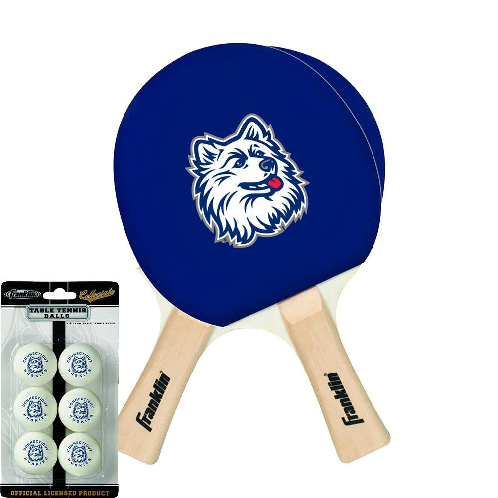 Connecticut Huskies NCAA Table Tennis Paddles and Balls Set (2 Paddles and 6 Balls )