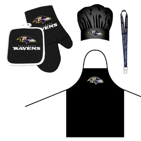 Baltimore Ravens NFL Barbeque Apron and Chef's Hat and Oven Mitt with Bottle Opener