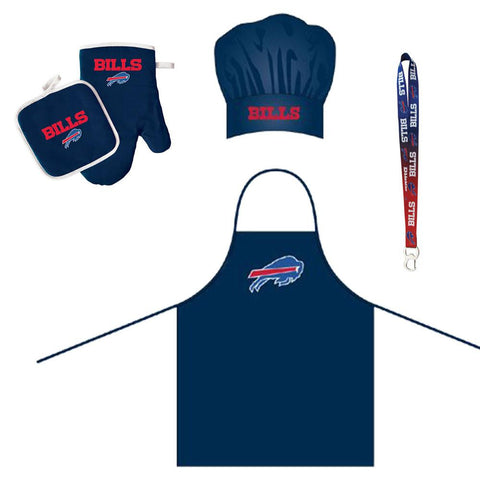 Buffalo Bills NFL Barbeque Apron and Chef's Hat and Oven Mitt with Bottle Opener