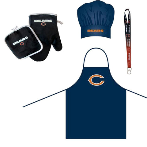Chicago Bears NFL Barbeque Apron and Chef's Hat and Oven Mitt with Bottle Opener