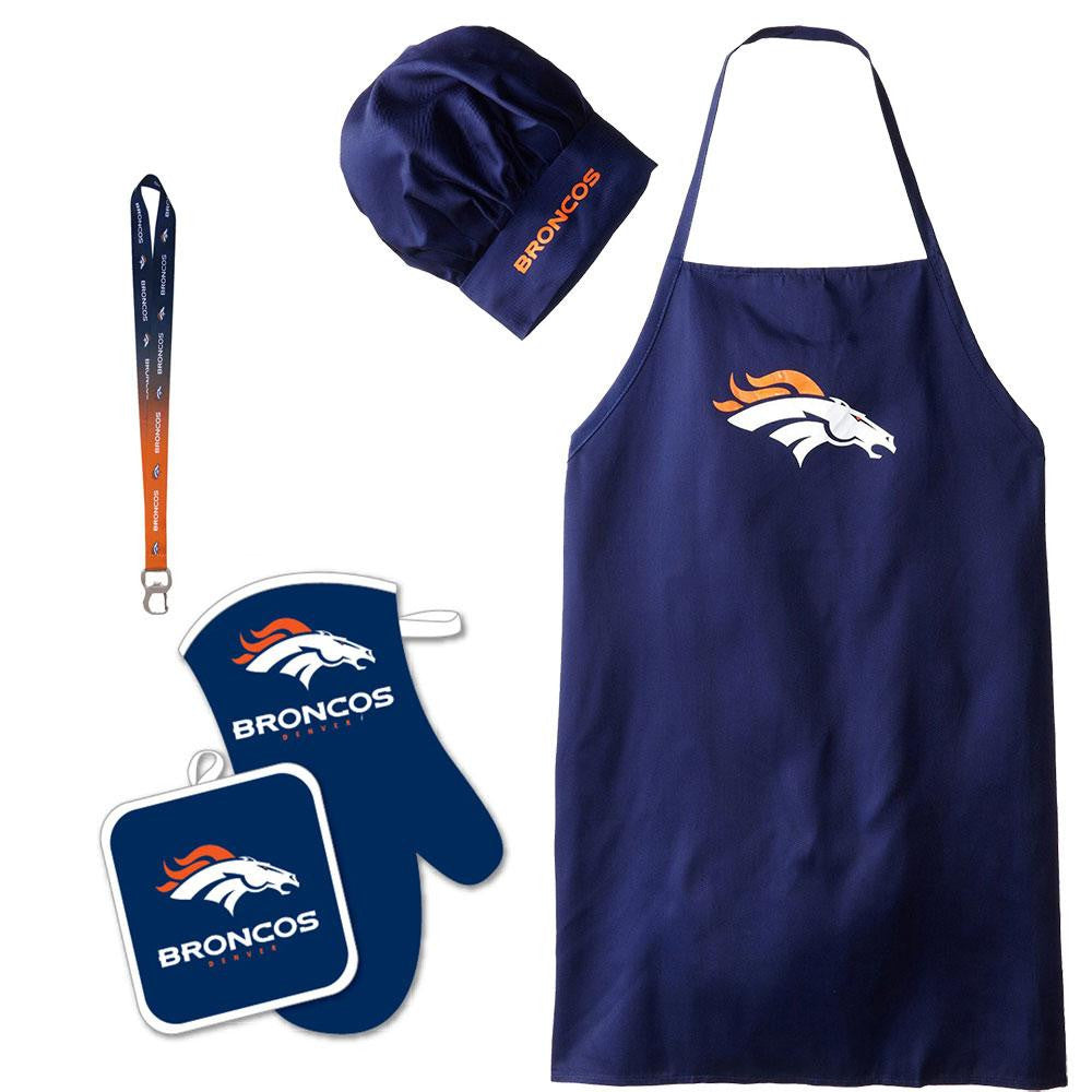 Denver Broncos NFL Barbeque Apron and Chef's Hat and Oven Mitt with Bottle Opener