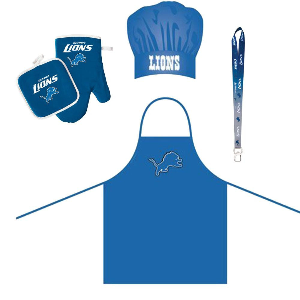 Detroit Lions NFL Barbeque Apron and Chef's Hat and Oven Mitt with Bottle Opener