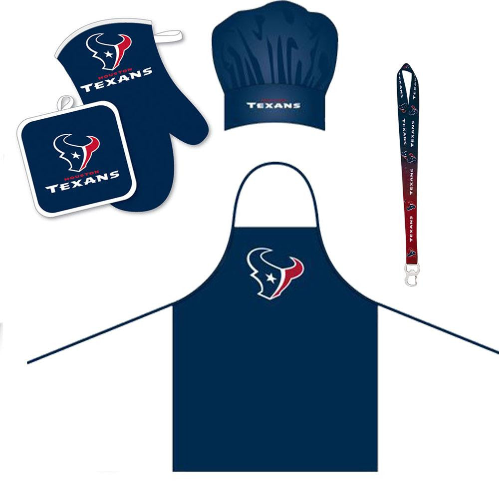 Houston Texans NFL Barbeque Apron and Chef's Hat and Oven Mitt with Bottle Opener