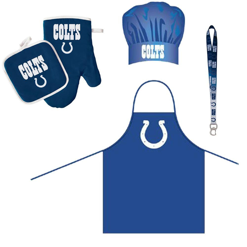 Indianapolis Colts NFL Barbeque Apron and Chef's Hat and Oven Mitt with Bottle Opener