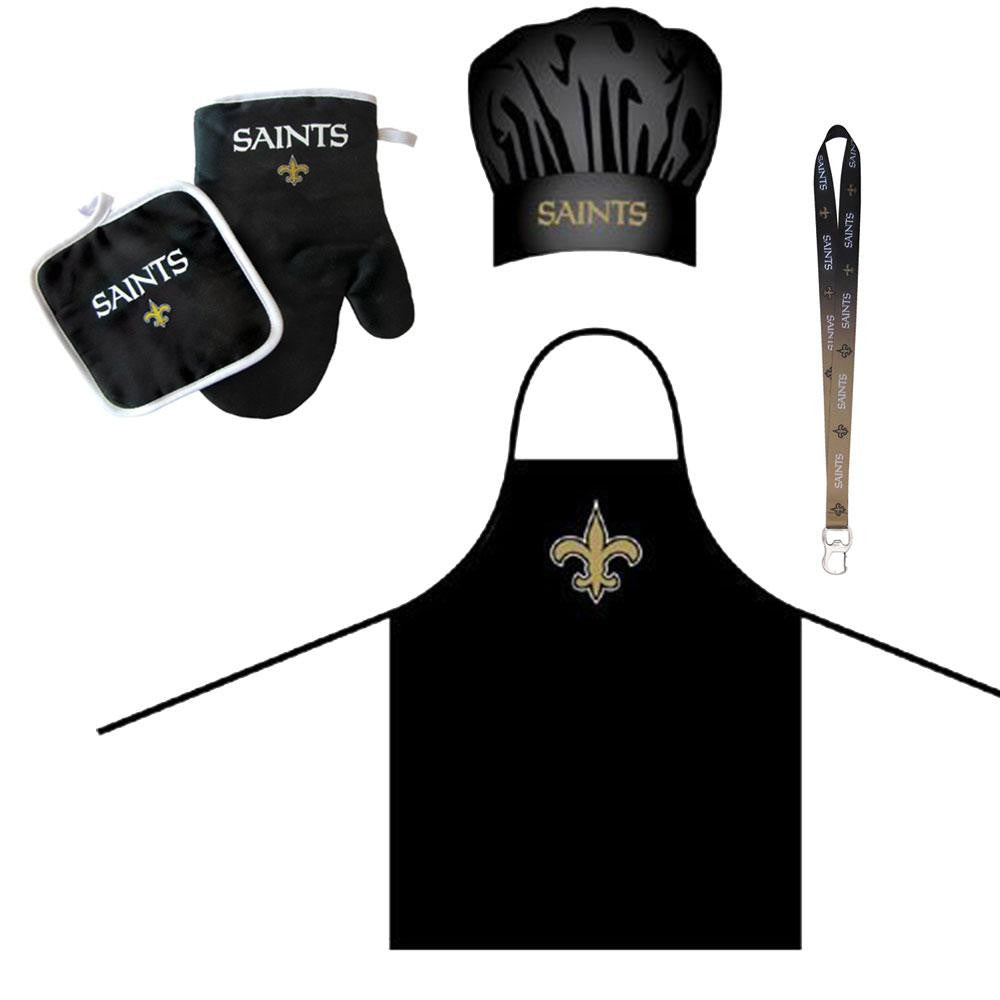 New Orleans Saints NFL Barbeque Apron and Chef's Hat and Oven Mitt with Bottle Opener