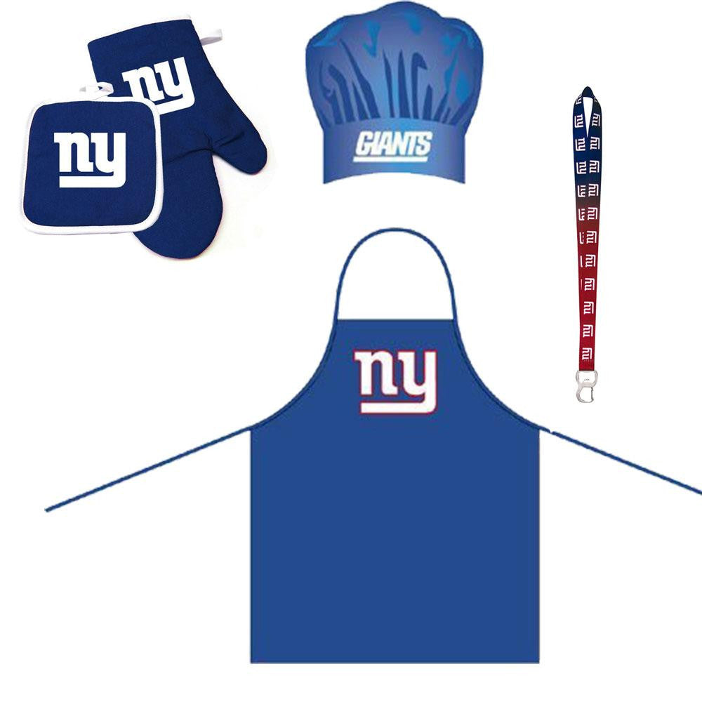 New York Giants NFL Barbeque Apron and Chef's Hat and Oven Mitt with Bottle Opener