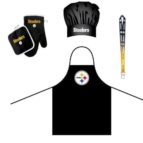 Pittsburgh Steelers NFL Barbeque Apron and Chef's Hat and Oven Mitt with Bottle Opener