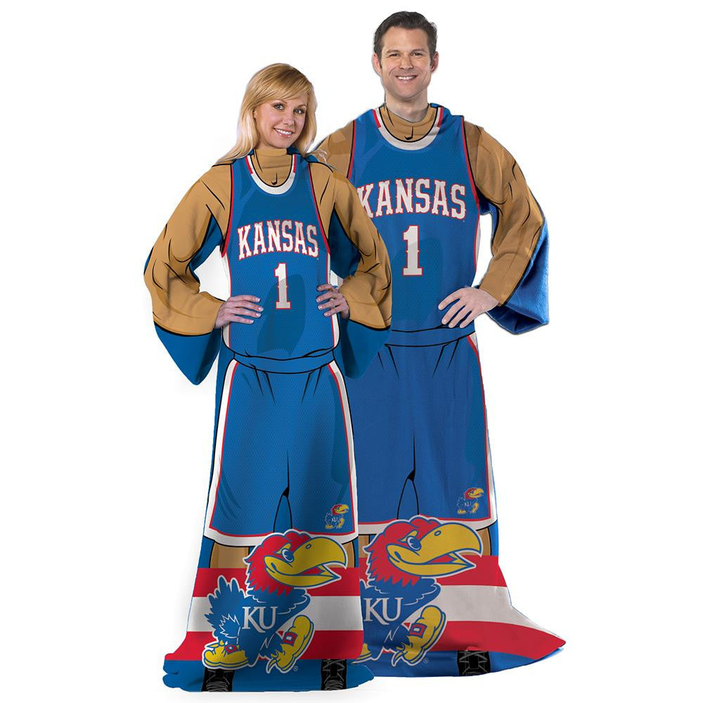 Kansas Jayhawks NCAA Adult Uniform Comfy Throw Blanket w- Sleeves