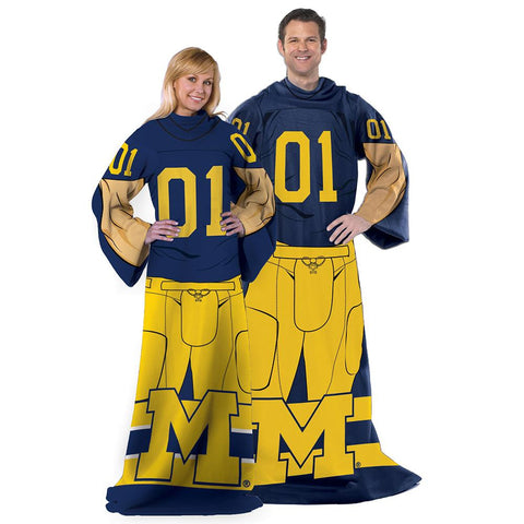 Michigan Wolverines NCAA Adult Uniform Comfy Throw Blanket w- Sleeves