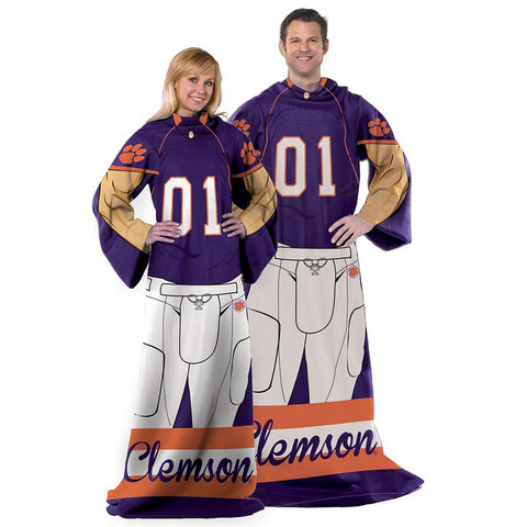 Clemson Tigers NCAA Adult Uniform Comfy Throw Blanket w- Sleeves