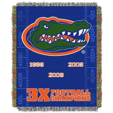 Florida Gators NCAA 3X Football National Champs Commemorative Woven Tapestry Throw (48x60)