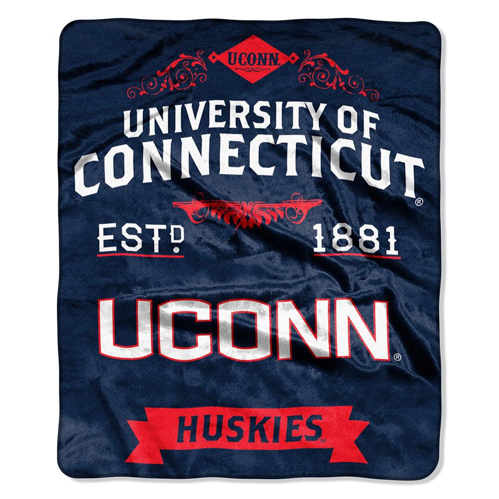 Connecticut Huskies NCAA Royal Plush Raschel Blanket (Label Series) (50x60)