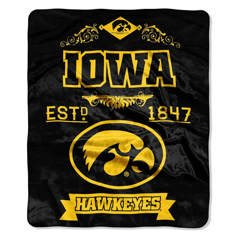 Iowa Hawkeyes NCAA Royal Plush Raschel Blanket (Label Series) (50x60)